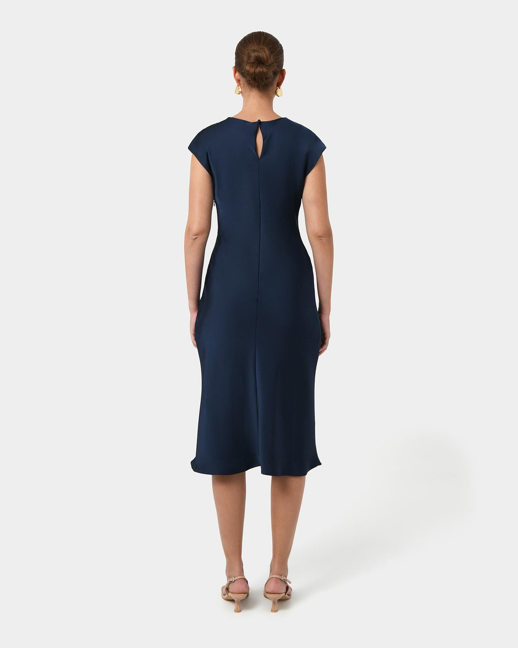 Dulce Satin Midi Dress in navy — back view