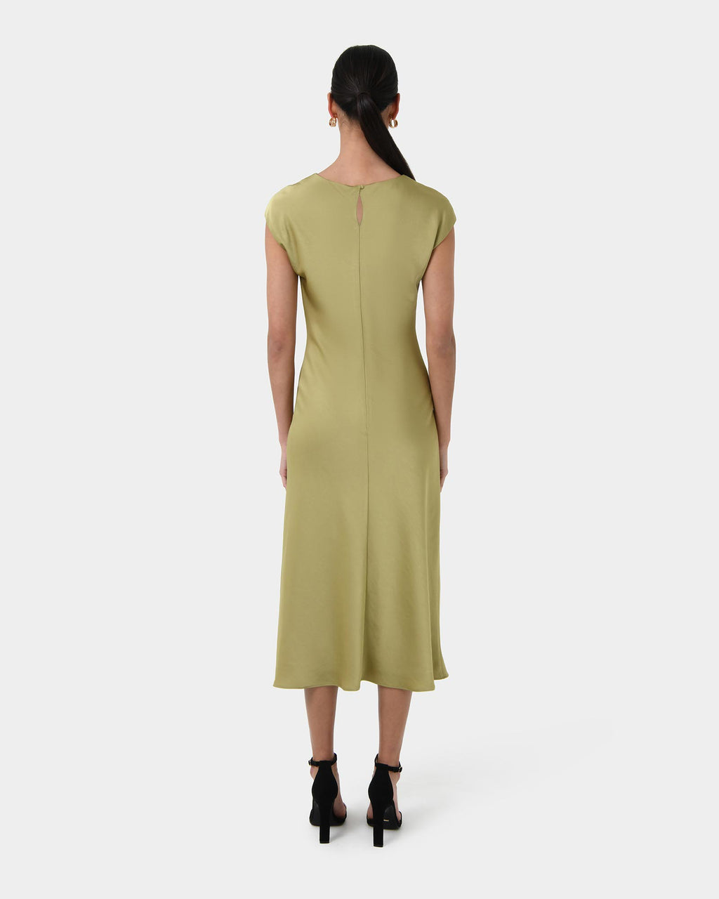 Dulce Satin Midi Dress in olive — back view