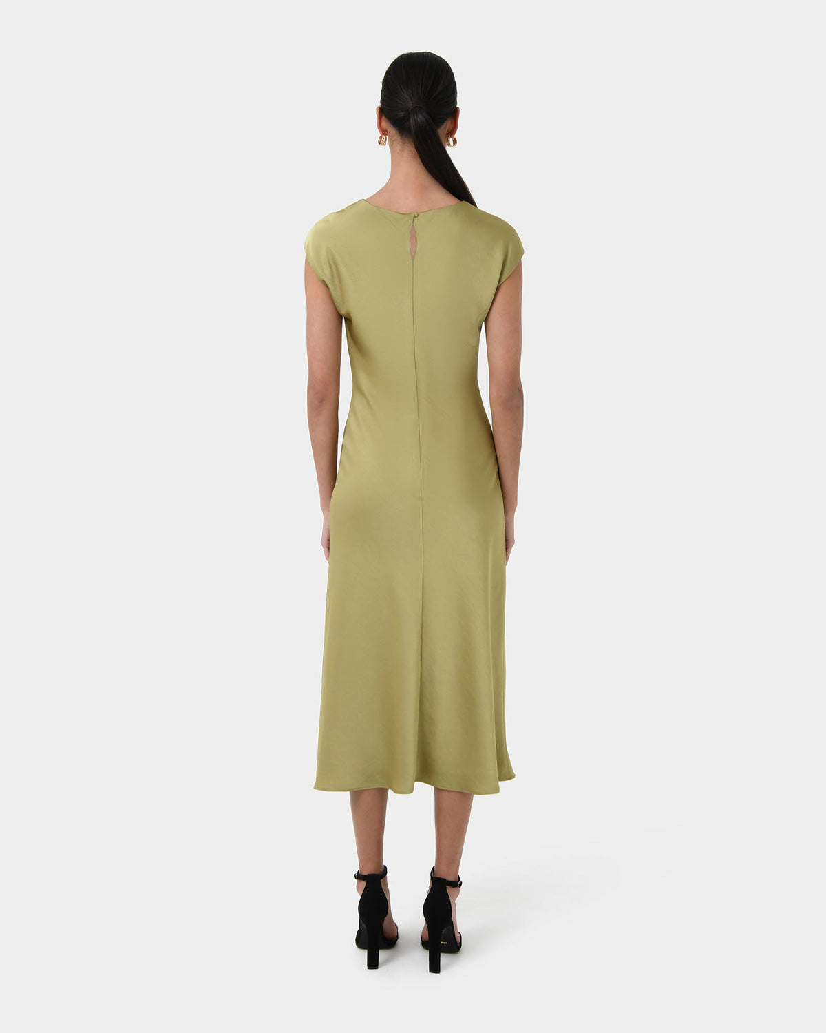Dulce Satin Midi Dress in olive — back view