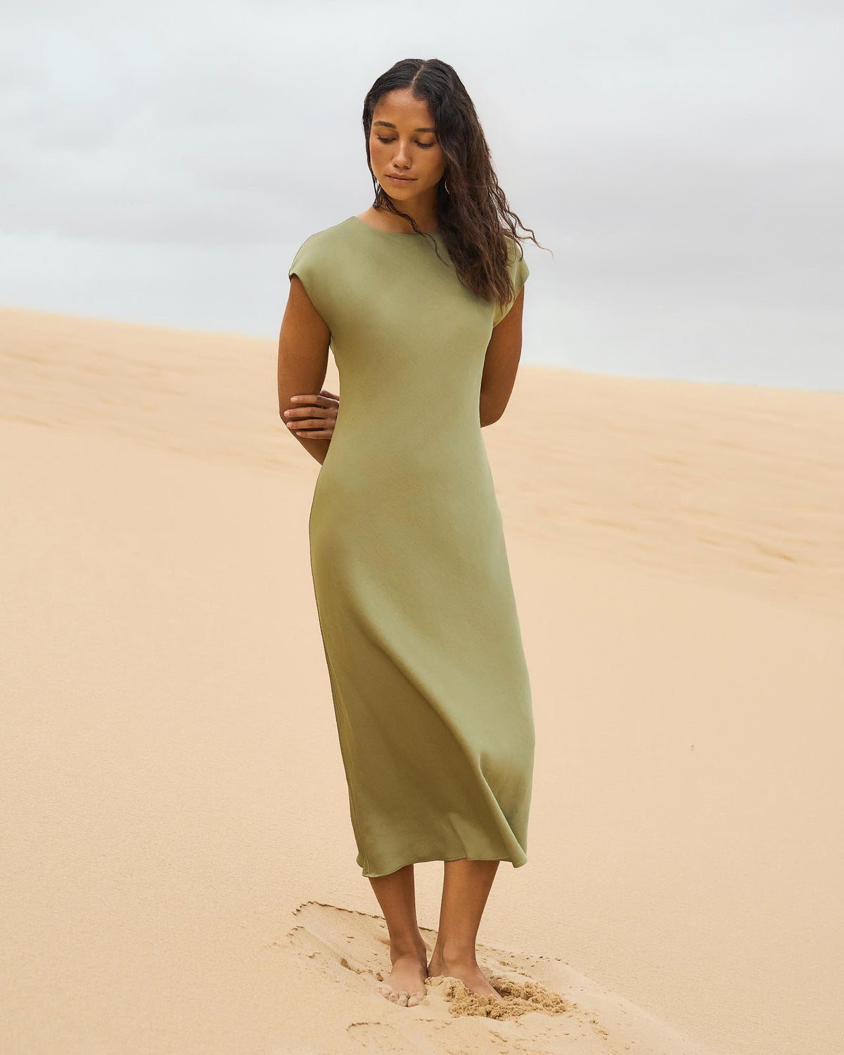 Dulce Satin Midi Dress in olive — alternate view