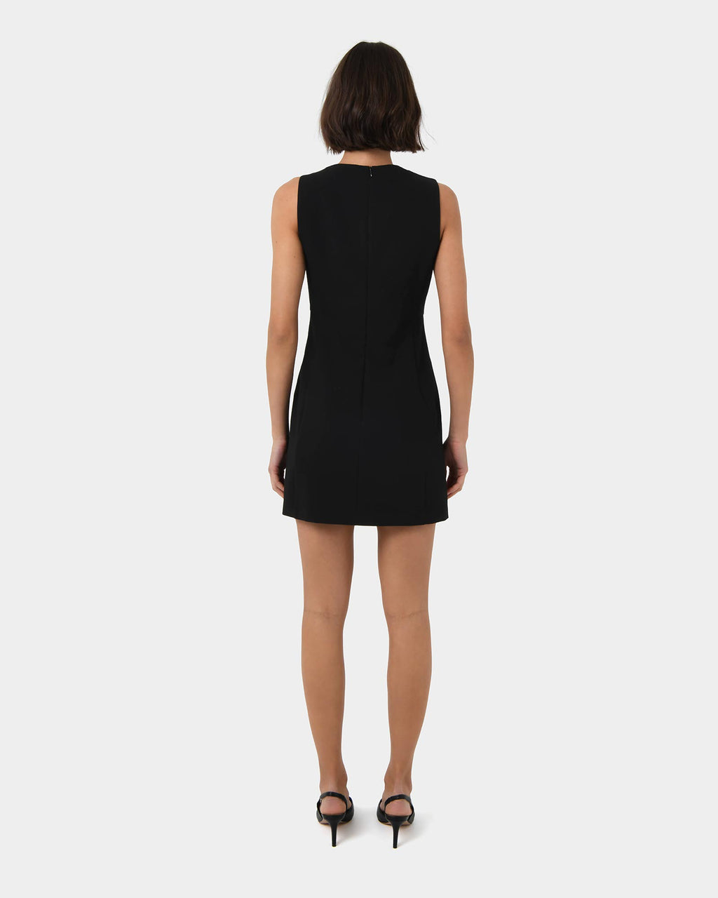 Ava Square Neck Panel Dress in black — back view
