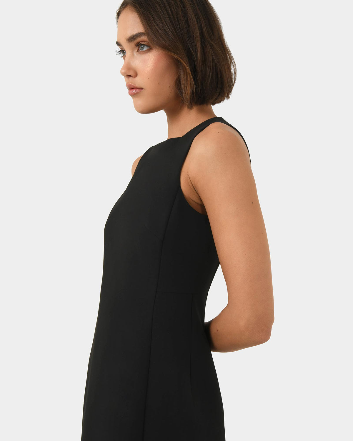 Ava Square Neck Panel Dress in black — side view