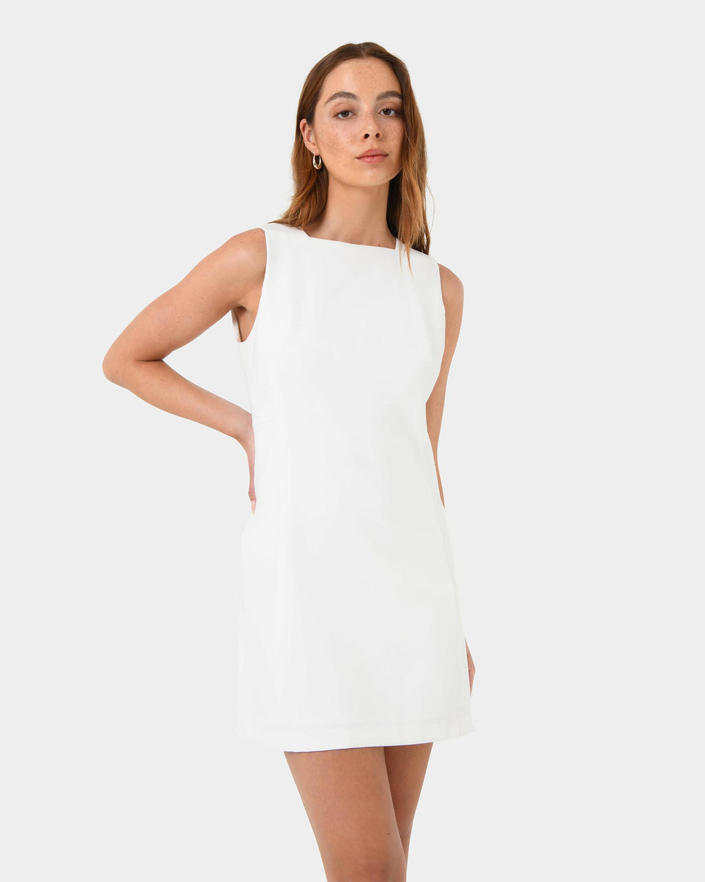 Ava Square Neck Panel Dress in ivory — close-up view