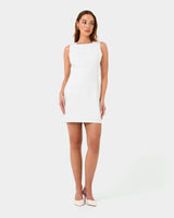 Ava Square Neck Panel Dress in ivory — full-length view