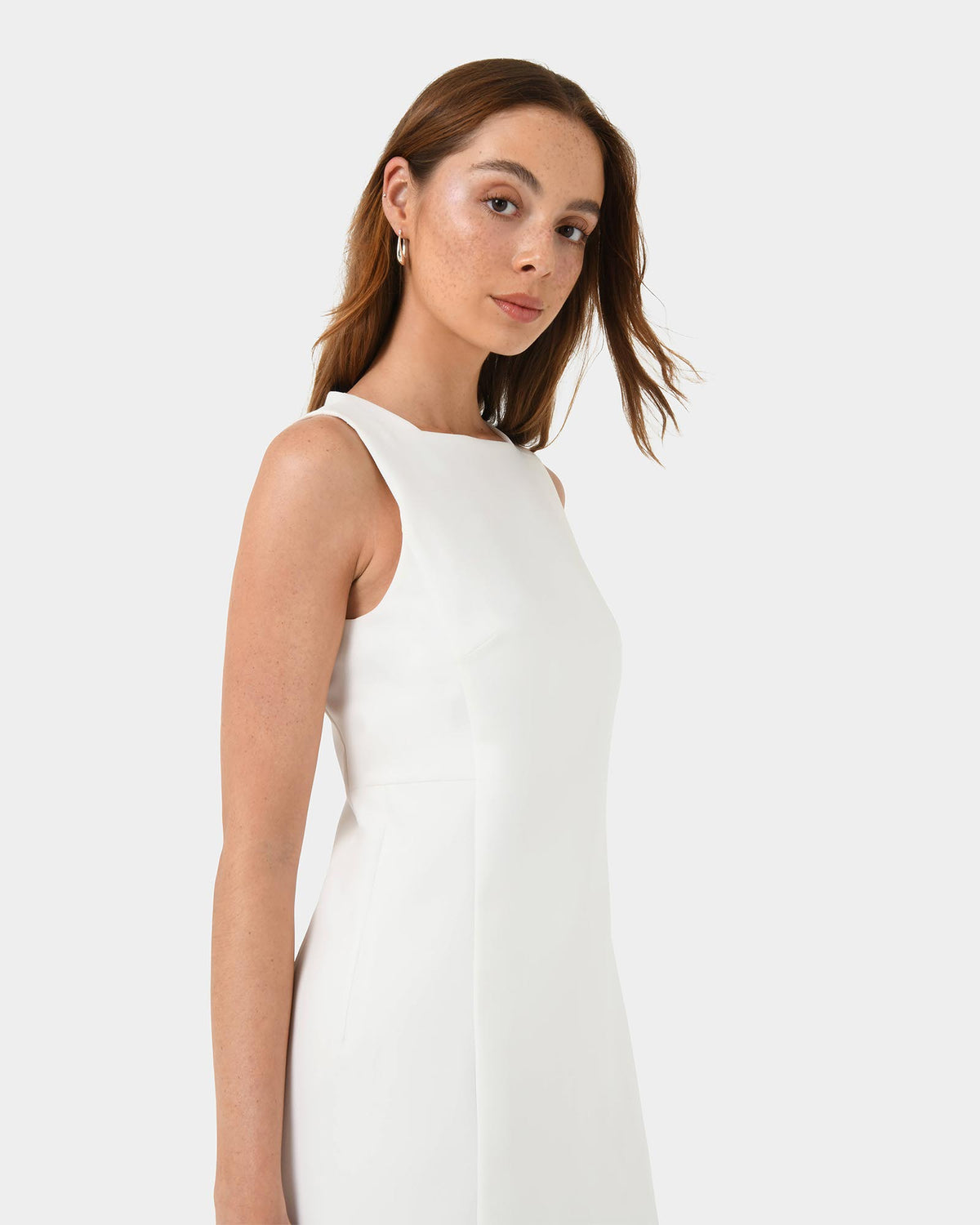 Ava Square Neck Panel Dress in ivory — side view