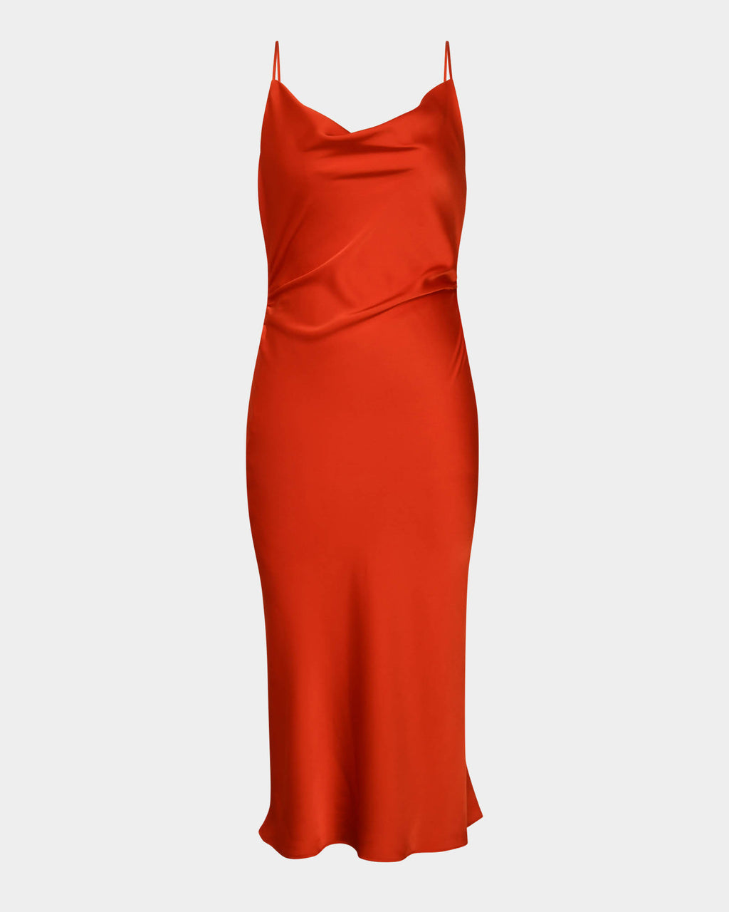 Mae Side Ruched Satin Dress in cherry tomato — product-only view