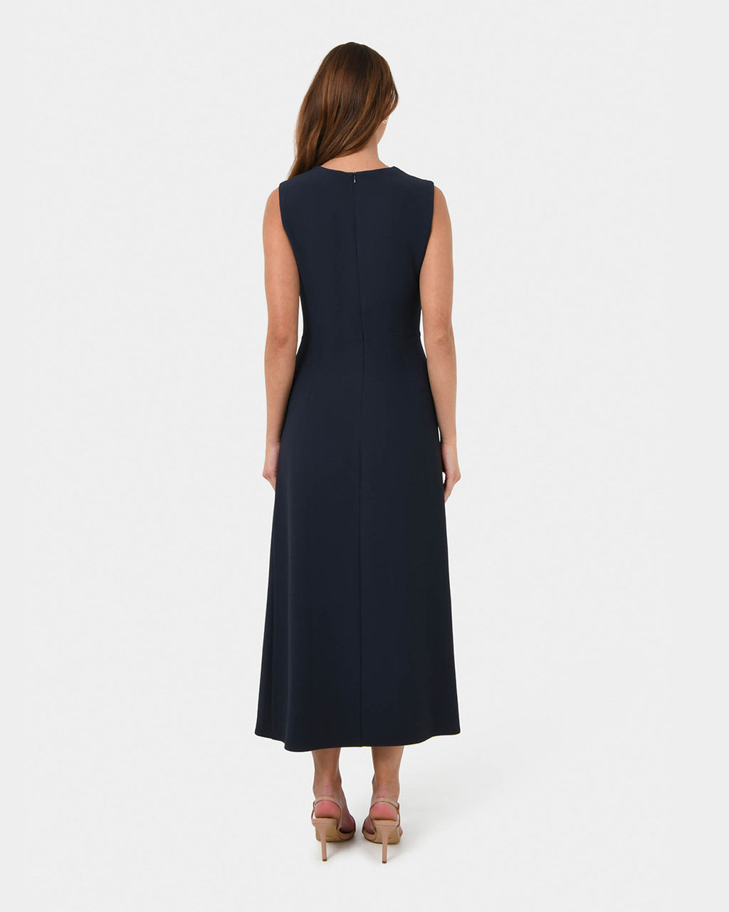 Demi Ruched Midi Dress in midnight — back view