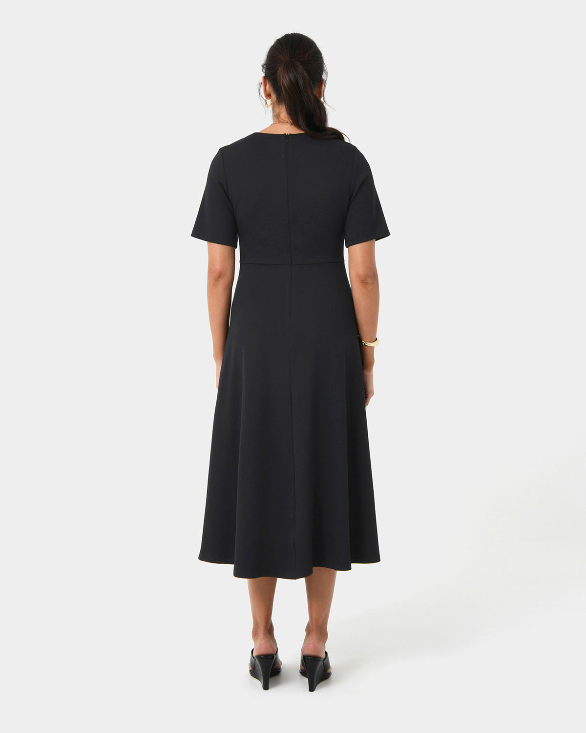 Leah A-Line Midi Dress in black — back view