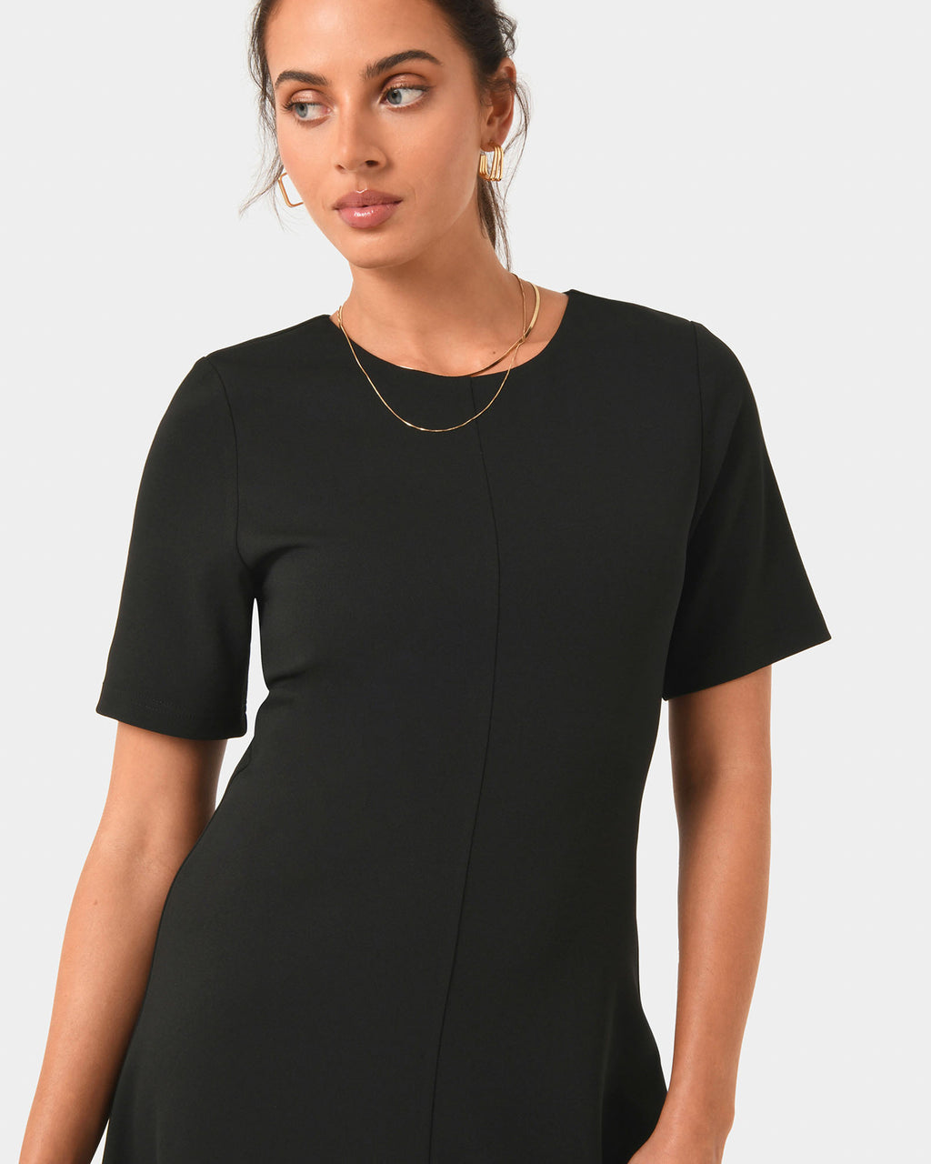 Leah A-Line Midi Dress in black — close-up view