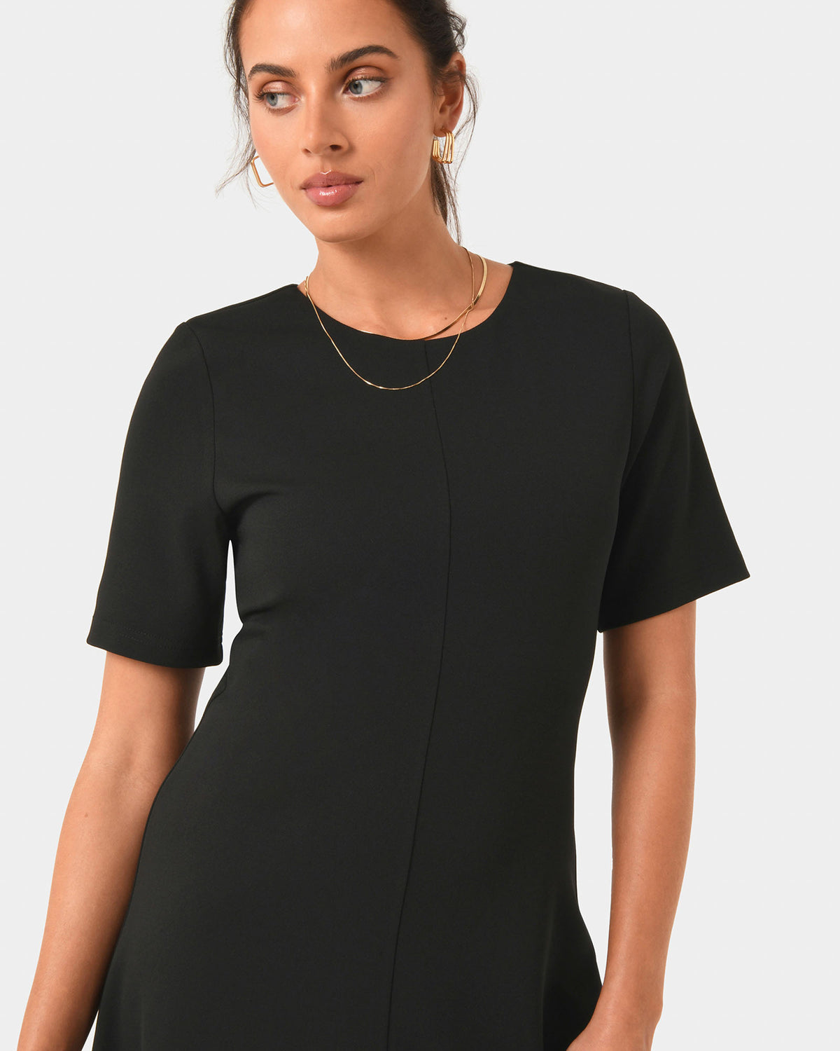 Leah A-Line Midi Dress in black — close-up view