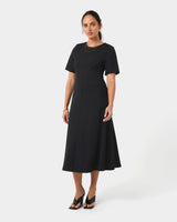 Leah A-Line Midi Dress in black — full-length view