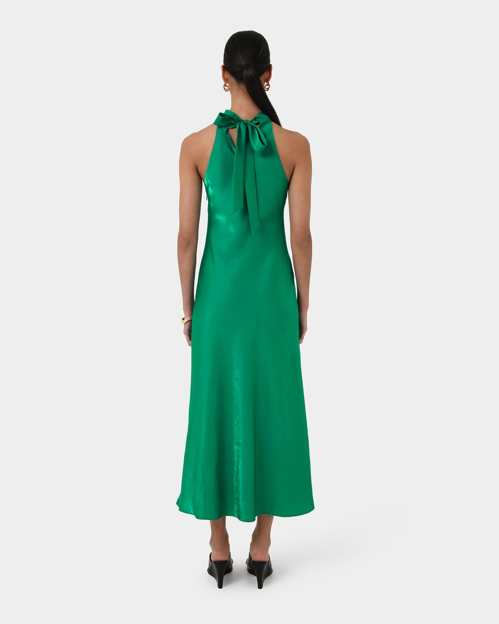 Leana Bias Midi Dress in emerald — back view 2