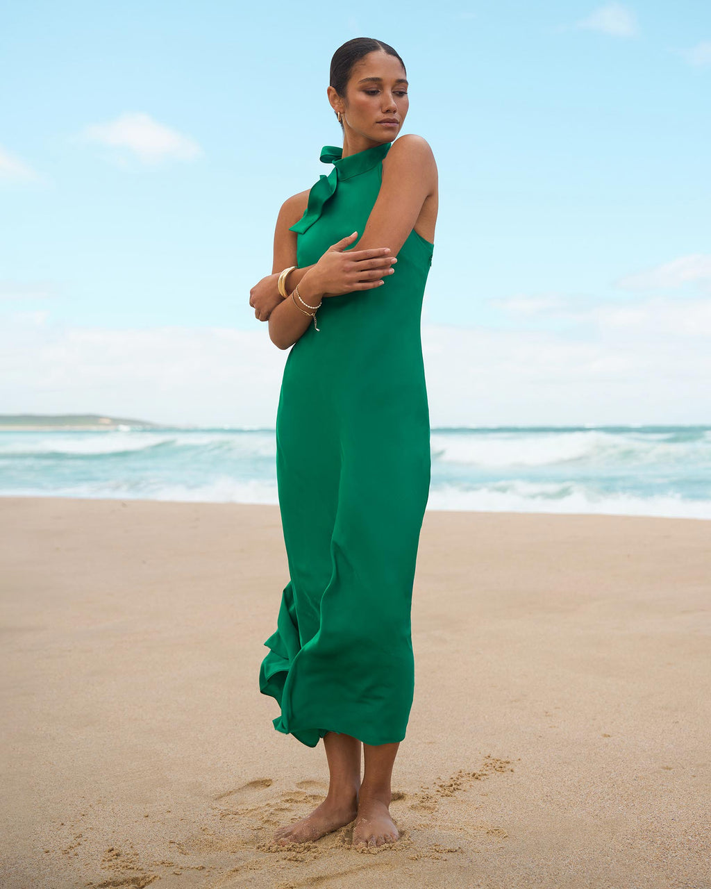 Leana Bias Midi Dress in emerald — alternate view