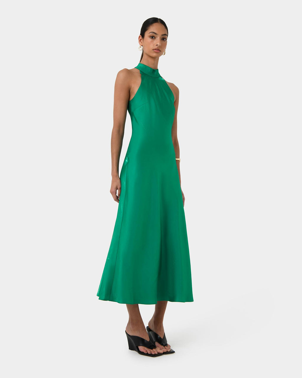 Leana Bias Midi Dress in emerald — side view