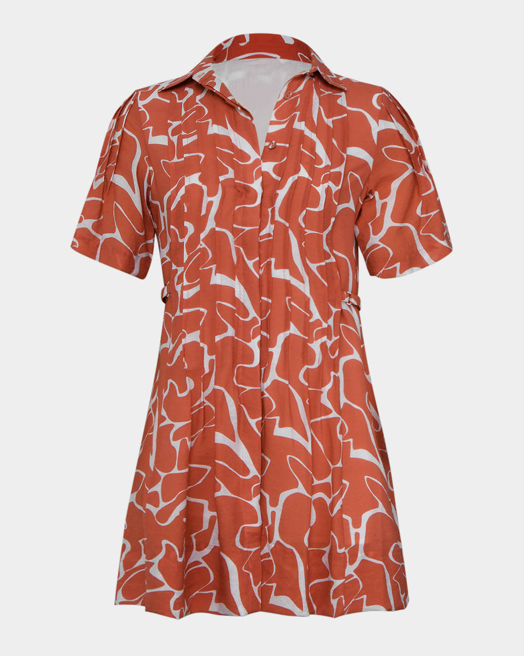Sunshine Pleated Dress in coral print — product-only view