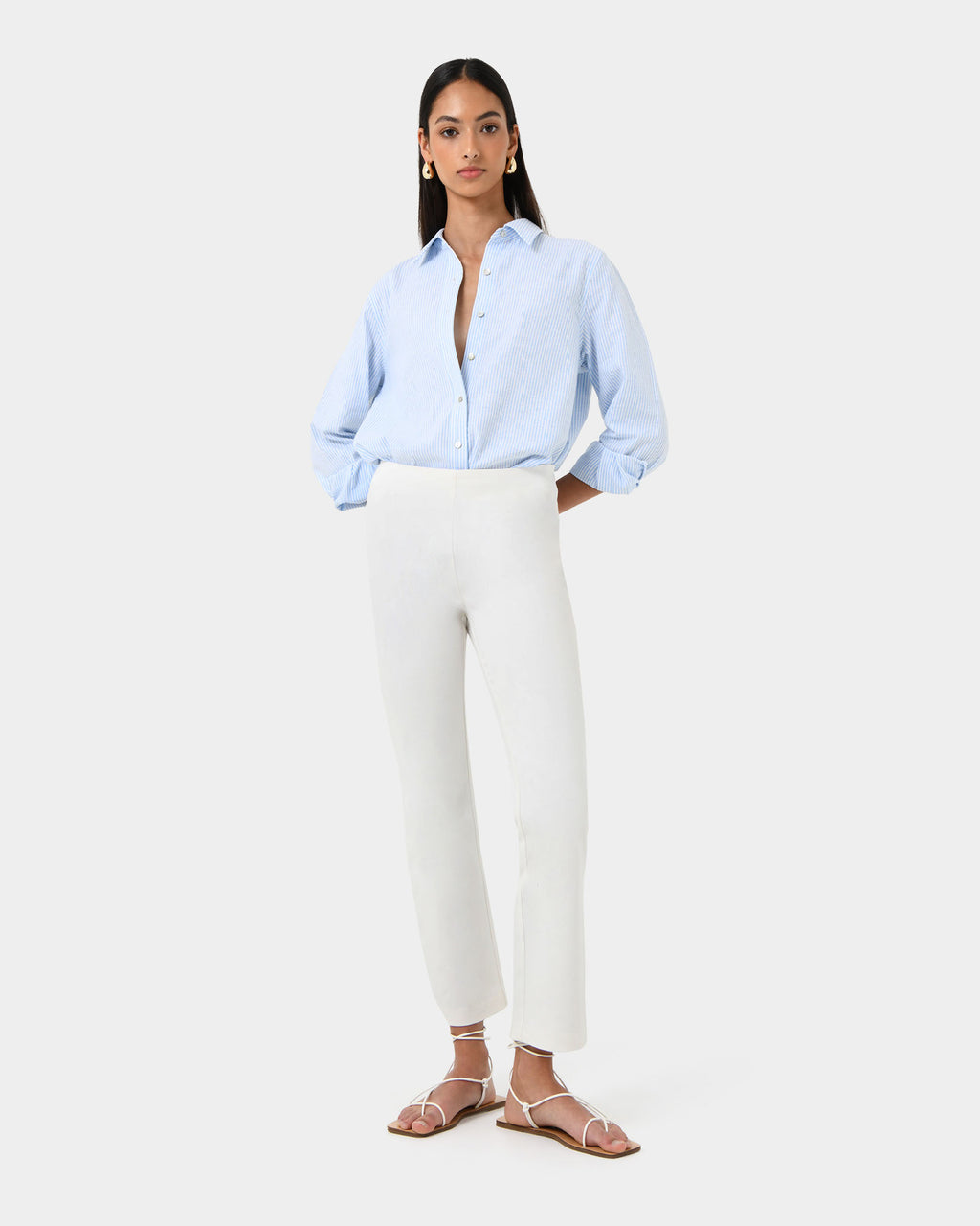 Astrid Flared Jeans in ivory — full-length view