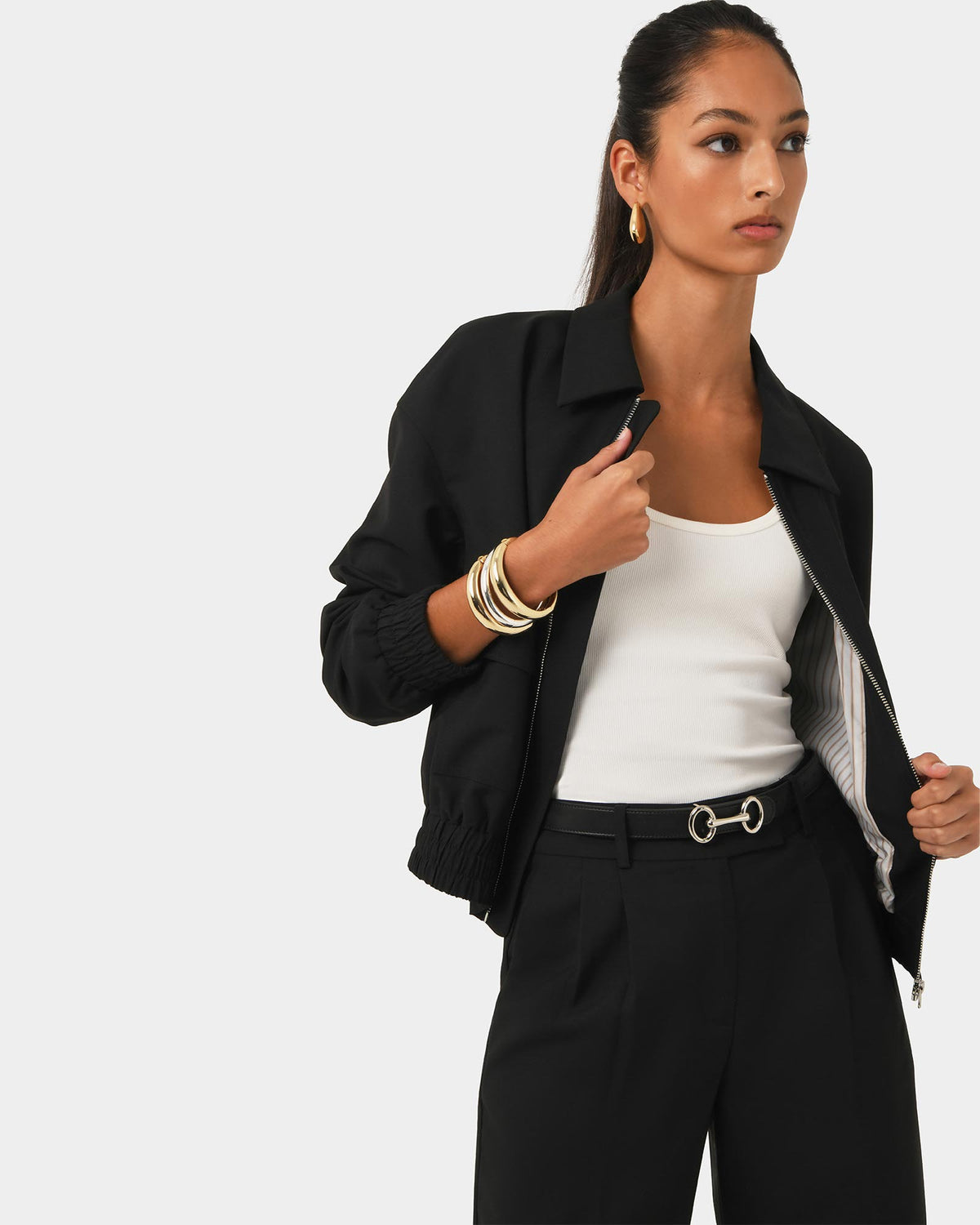 Amera Bomber Jacket in black — close-up view 2