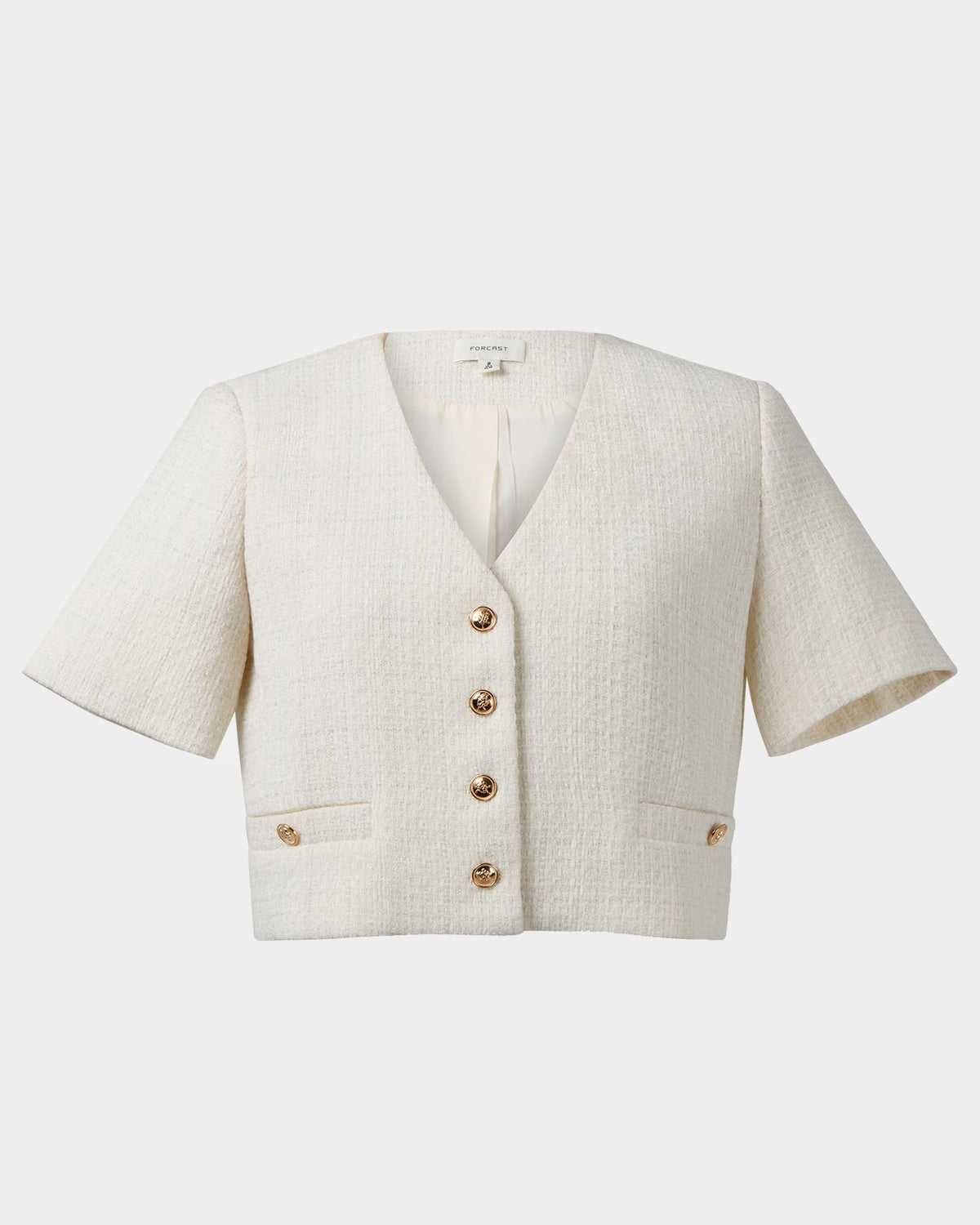 Carmen Tweed Crop Jacket in ivory — product-only view