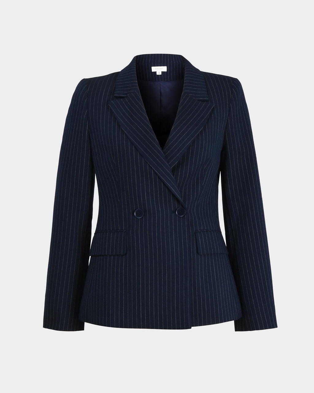 Zara Double Breasted Blazer in navy pinstripe — product-only view