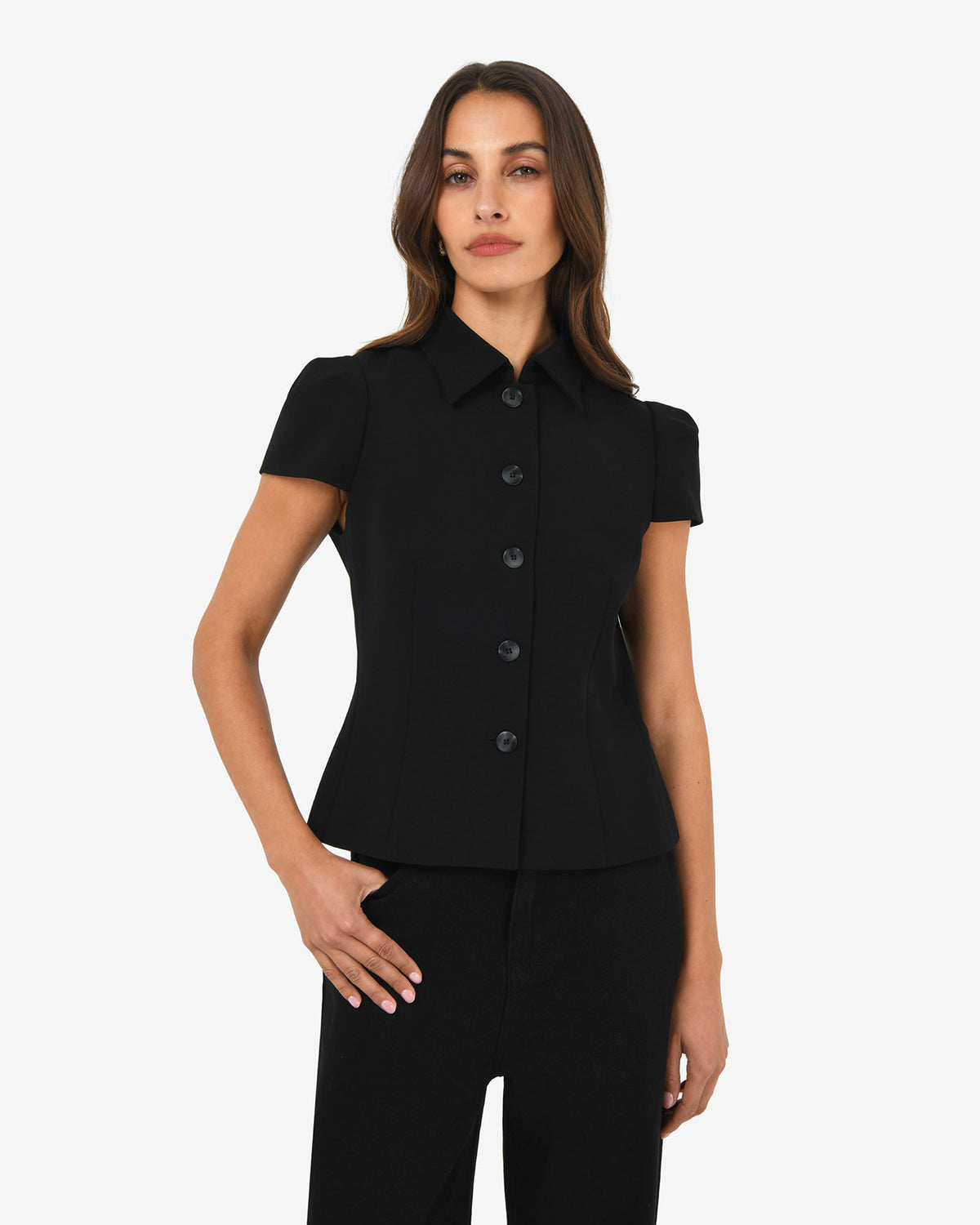 Ace Button Down Jacket in black — close-up view 2