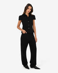 Ace Button Down Jacket in black — full-length view