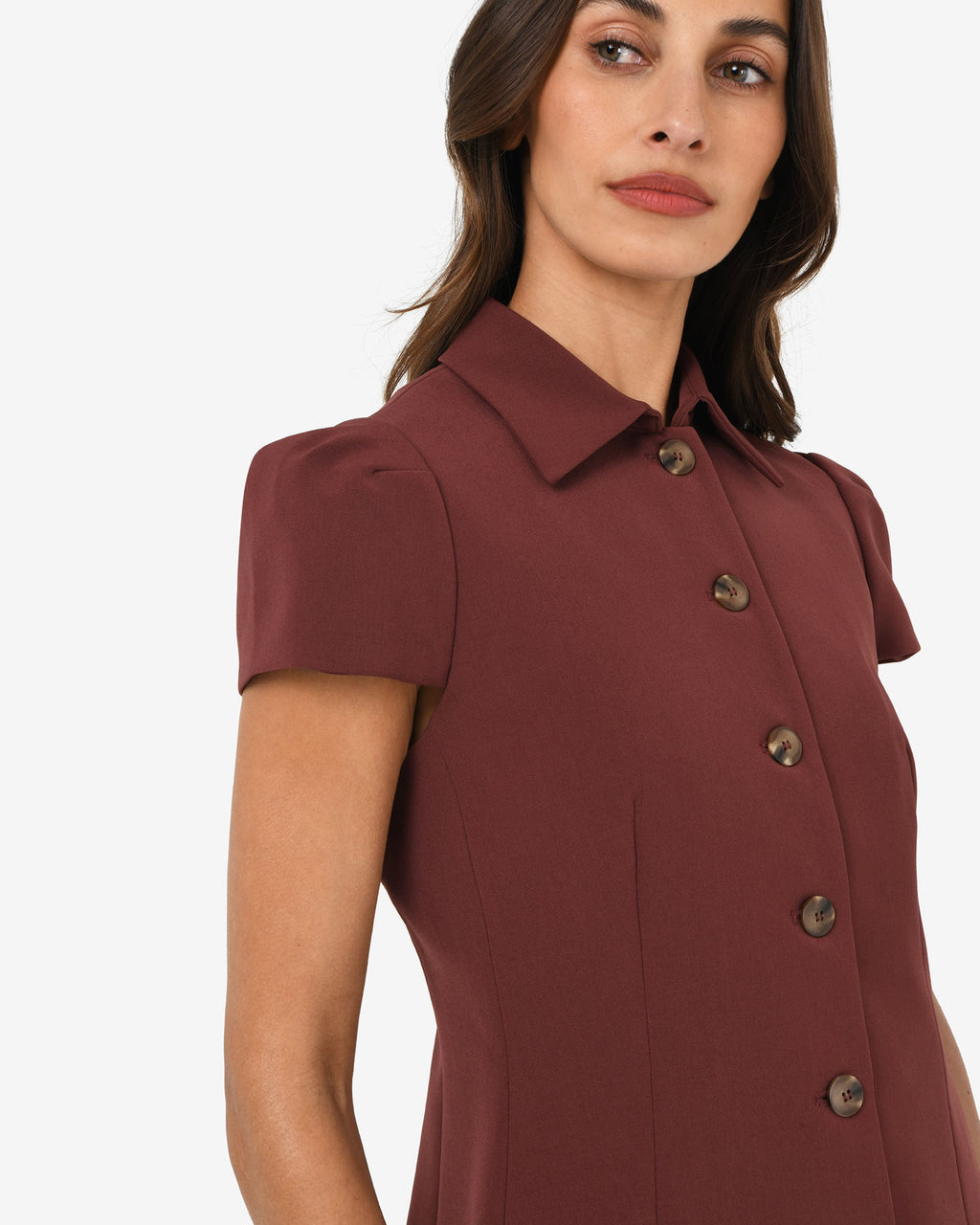 Ace Button Down Jacket in brick — fabric detail