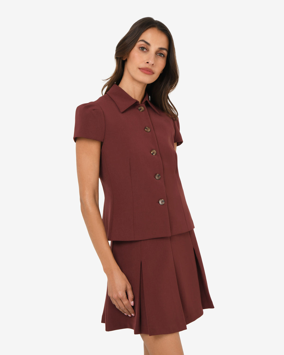 Ace Button Down Jacket in brick — side view