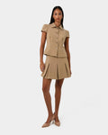 Ace Button Down Jacket in tan — full-length view