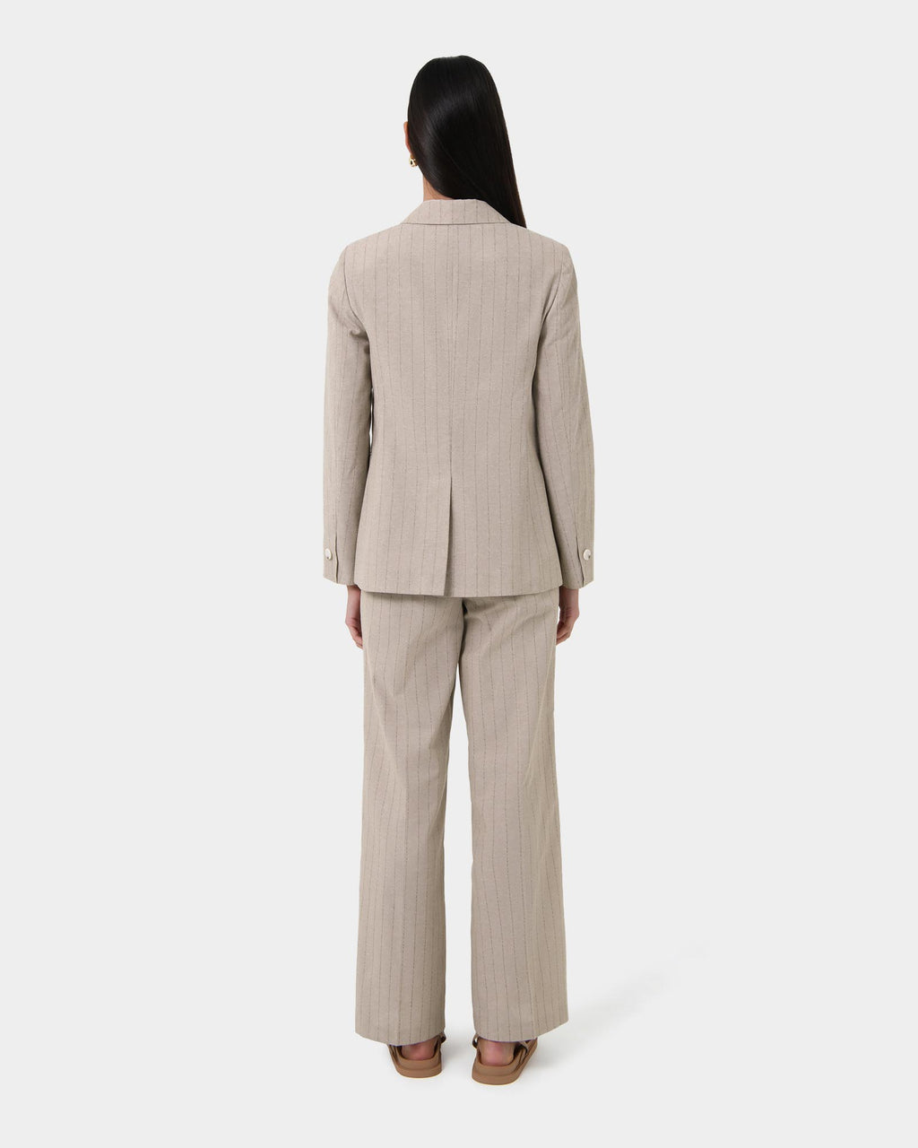 Ria Stripe Cotton Jacket in beige brown — back view