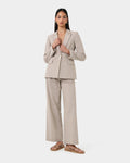 Ria Stripe Cotton Jacket in beige brown — full-length view