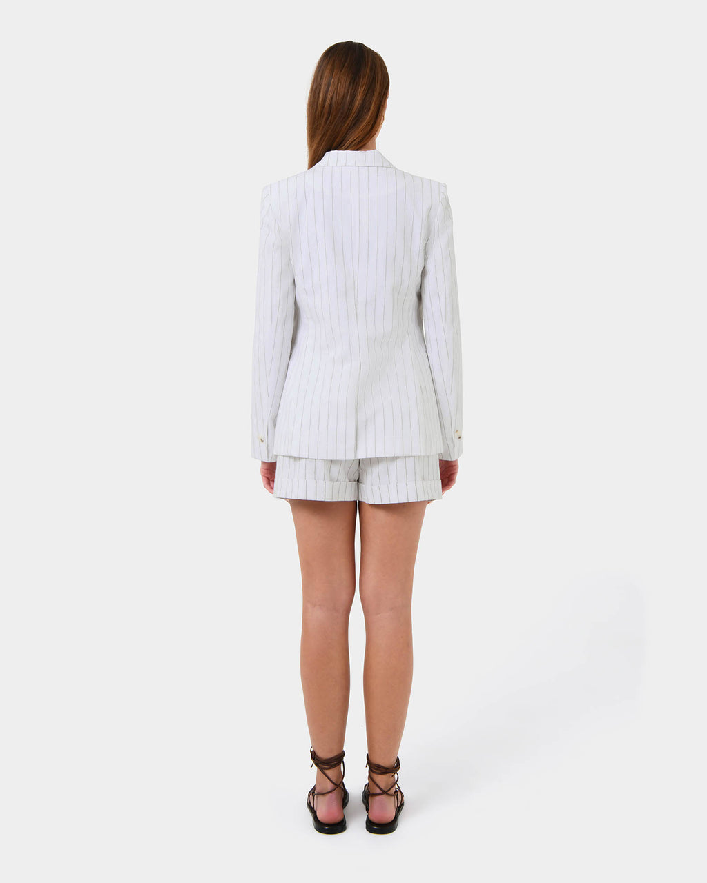 Ria Stripe Cotton Jacket in ivory brown — back view