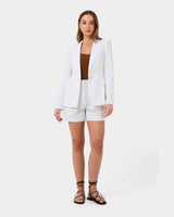 Ria Stripe Cotton Jacket in ivory brown — full-length view