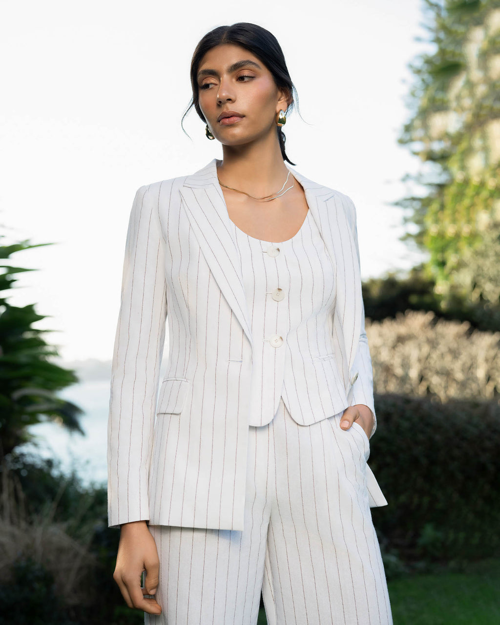 Ria Stripe Cotton Jacket in ivory brown — alternate view