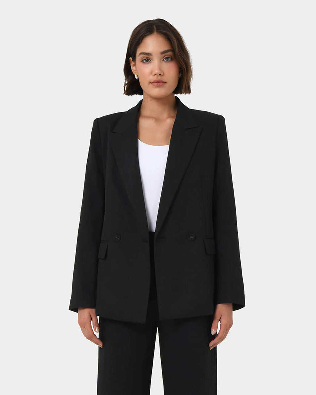 Lexee Double Breasted Blazer in black — close-up view