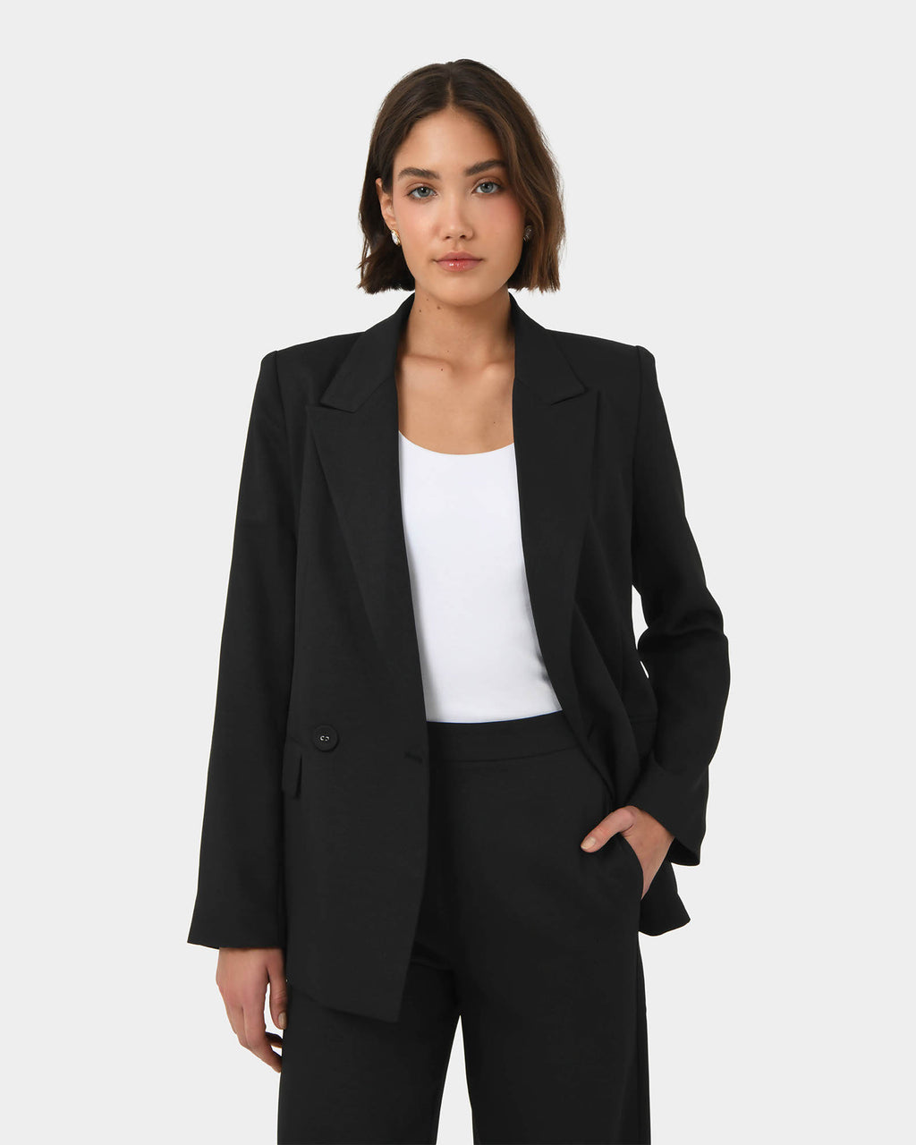 Lexee Double Breasted Blazer in black — close-up view 3