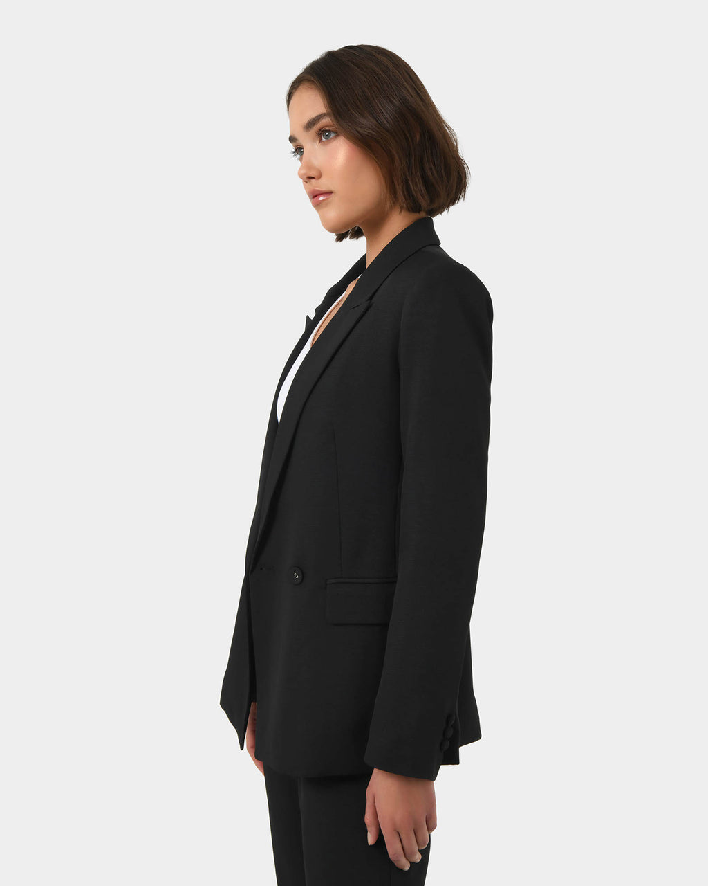 Lexee Double Breasted Blazer in black — side view
