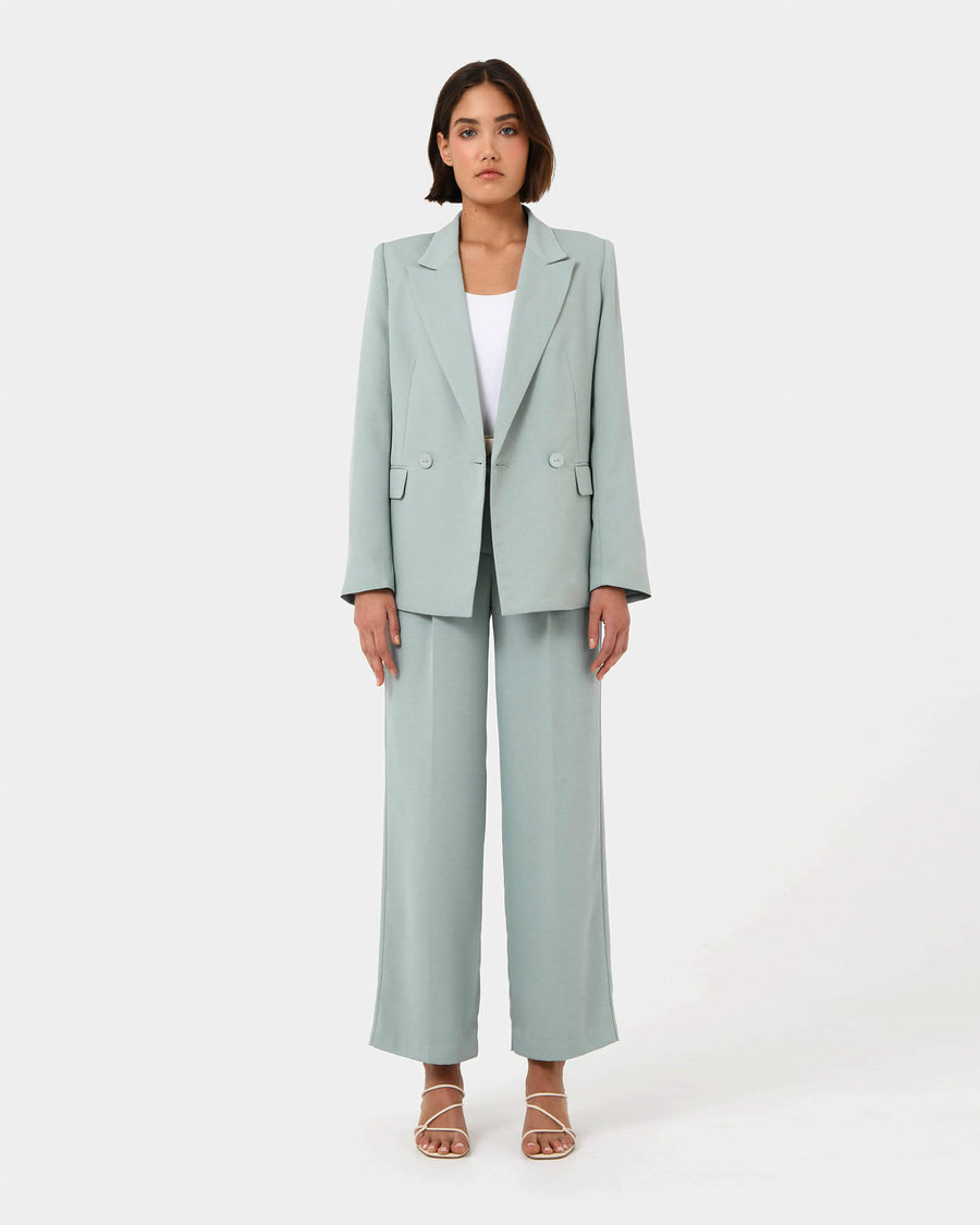 Lexee Double Breasted Blazer in sage — full-length view