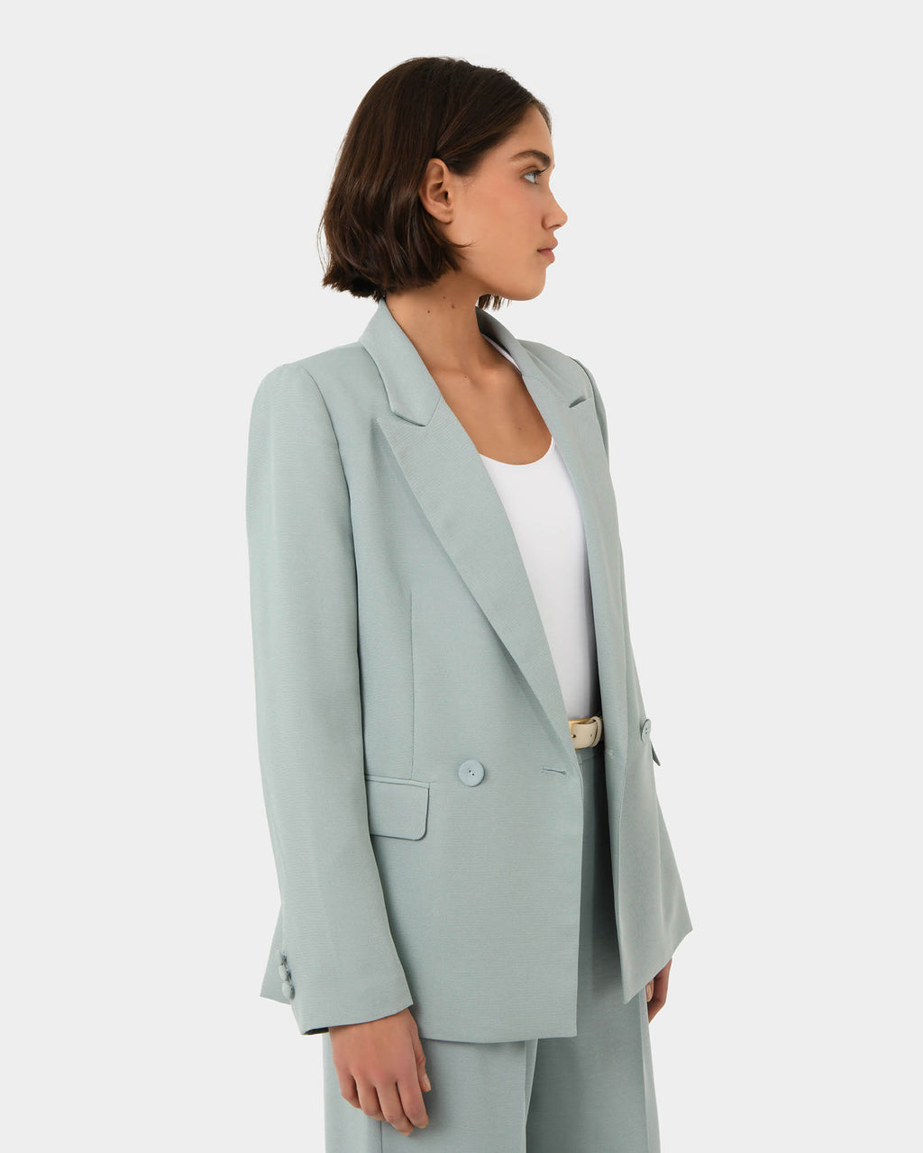 Lexee Double Breasted Blazer in sage — side view