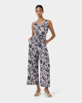 Ren Linen Blend Jumpsuit in navy floral — full-length view