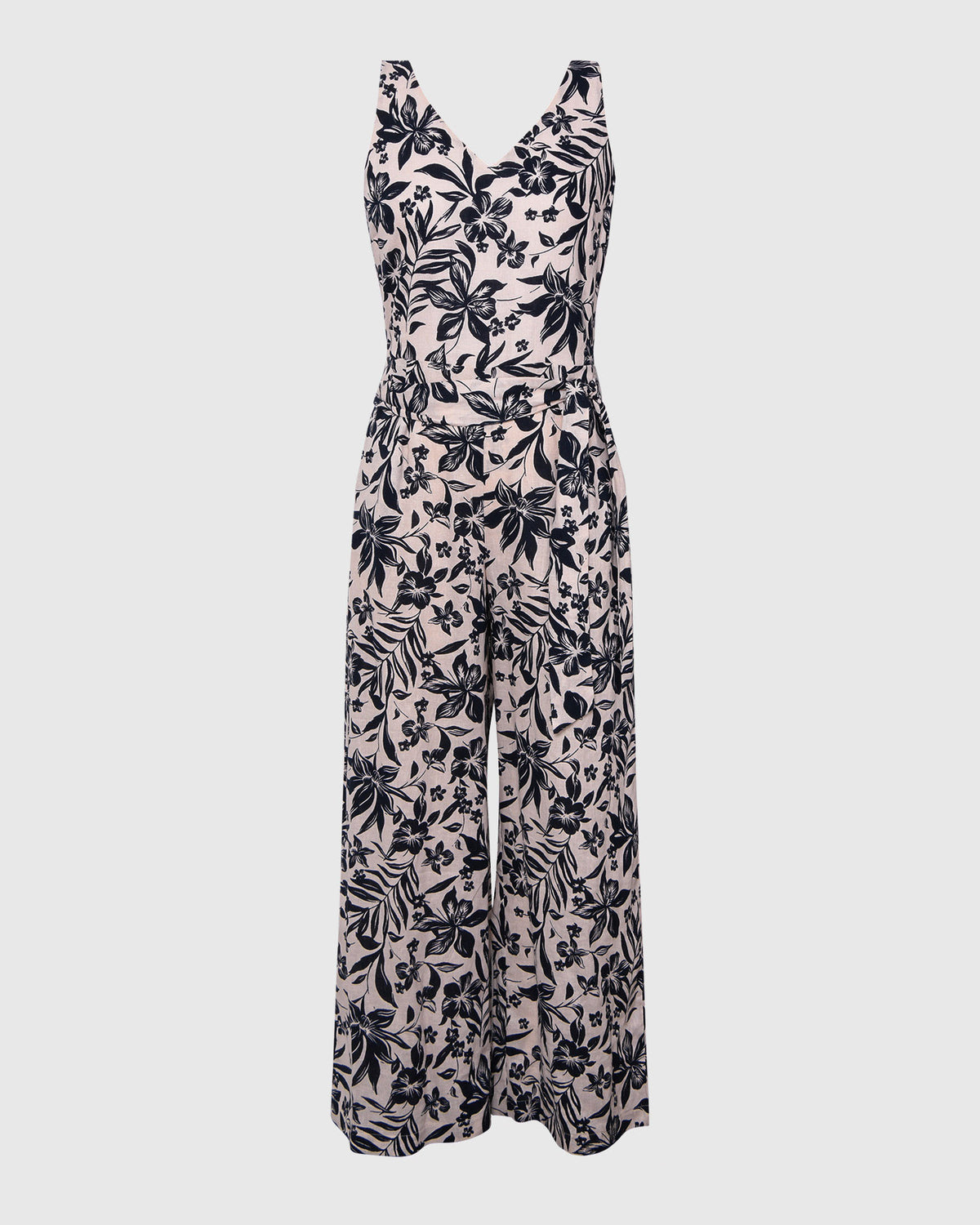 Ren Linen Blend Jumpsuit in navy floral — product-only view