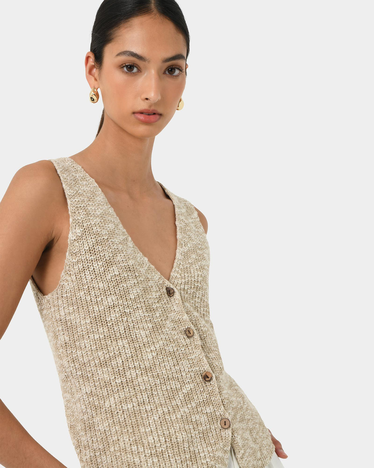 Judith Knit Vest in sand multi — close-up view