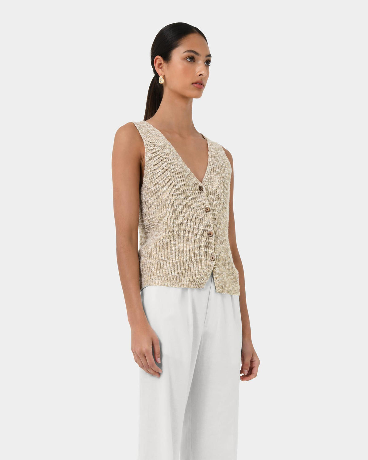 Judith Knit Vest in sand multi — side view
