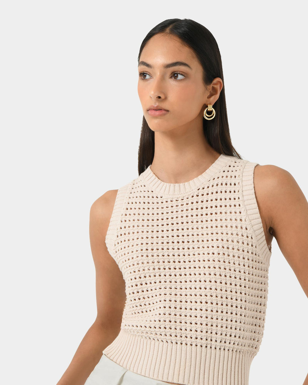Quinta Open Knit Top in beige — view 2