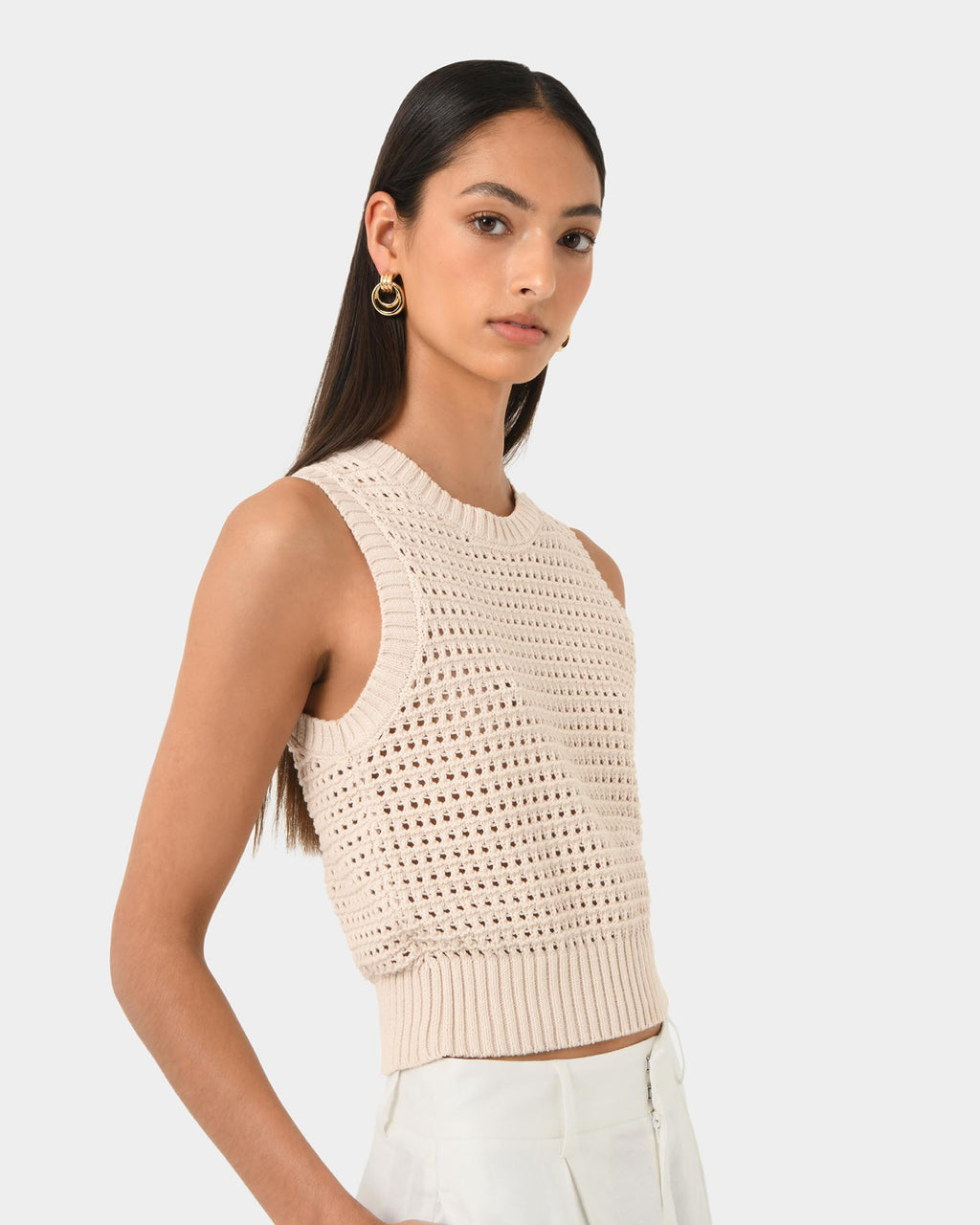 Quinta Open Knit Top in beige — view 3
