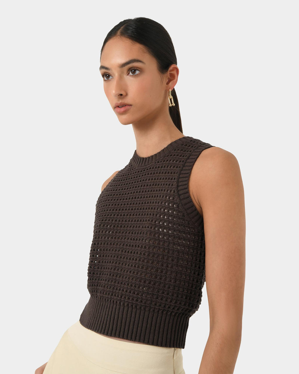 Quinta Open Knit Top in chocolate — view 3