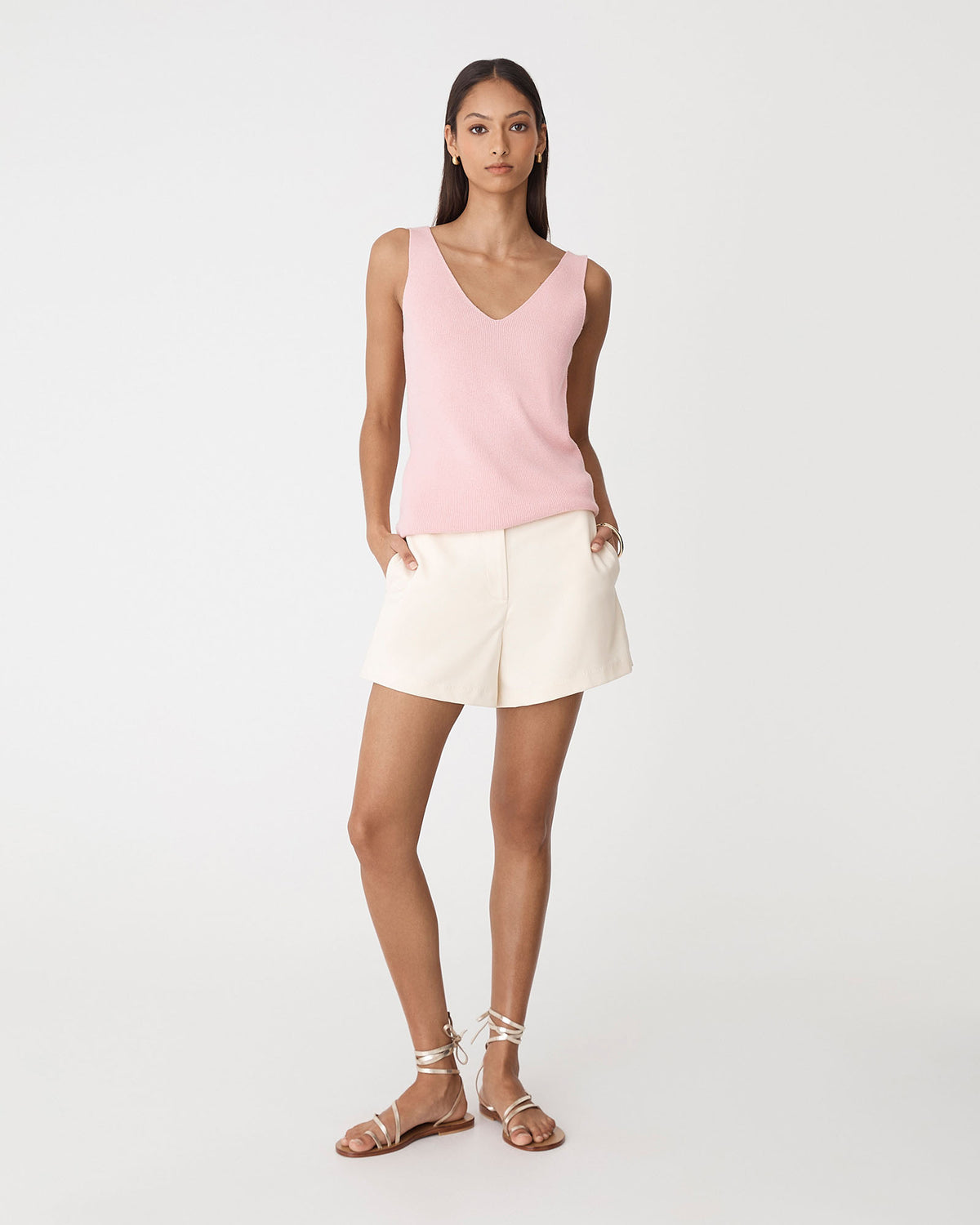 Heidi V-Neck Knit Tank in ppp — full-length view