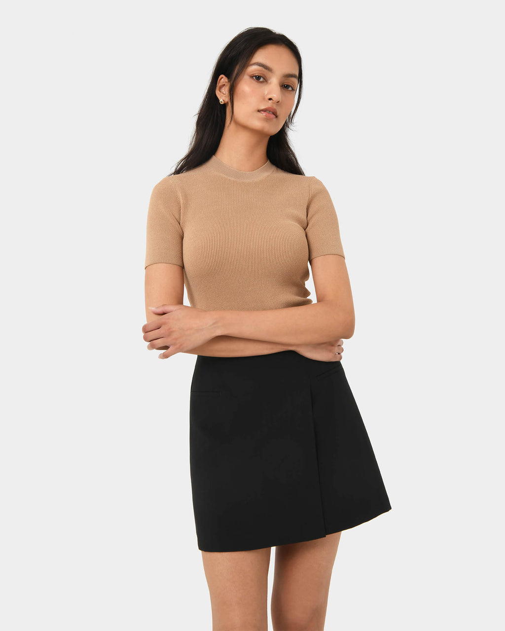 Murphy Crop Knit Top in camel — close-up view 2
