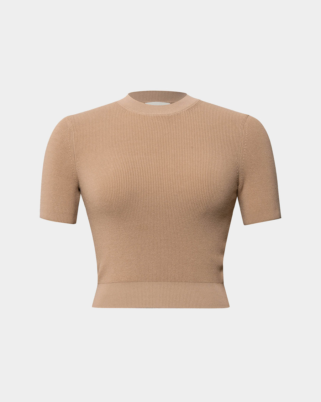 Murphy Crop Knit Top in camel — product-only view