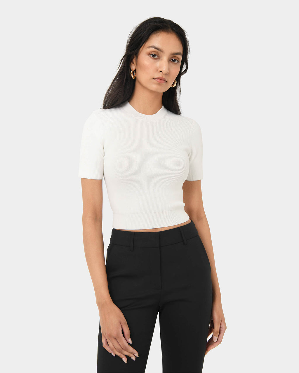 Murphy Crop Knit Top in ivory — close-up view 2