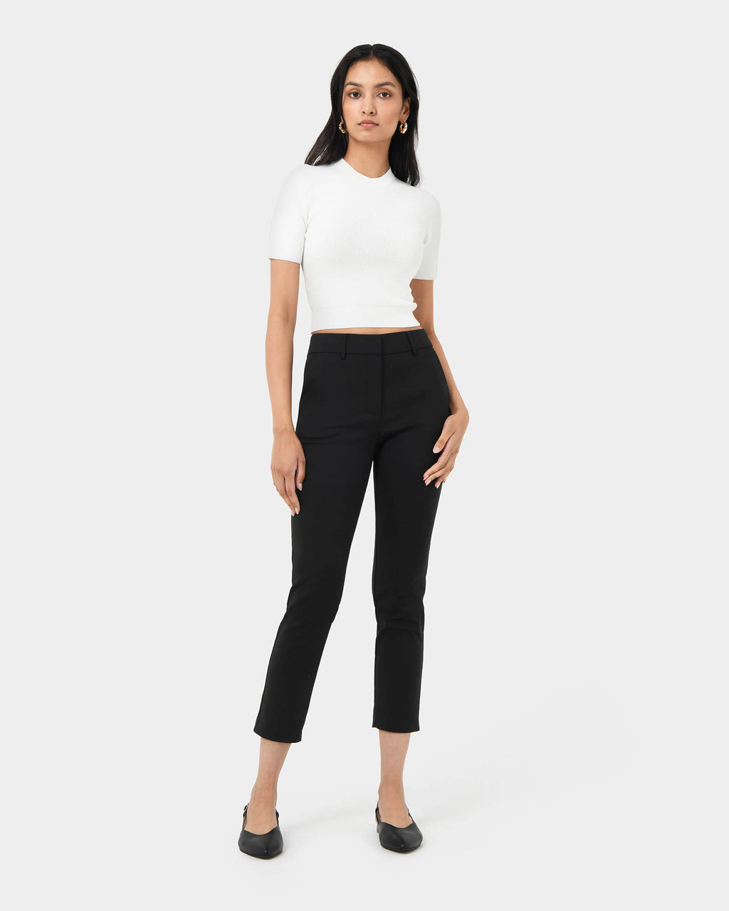 Murphy Crop Knit Top in ivory — full-length view